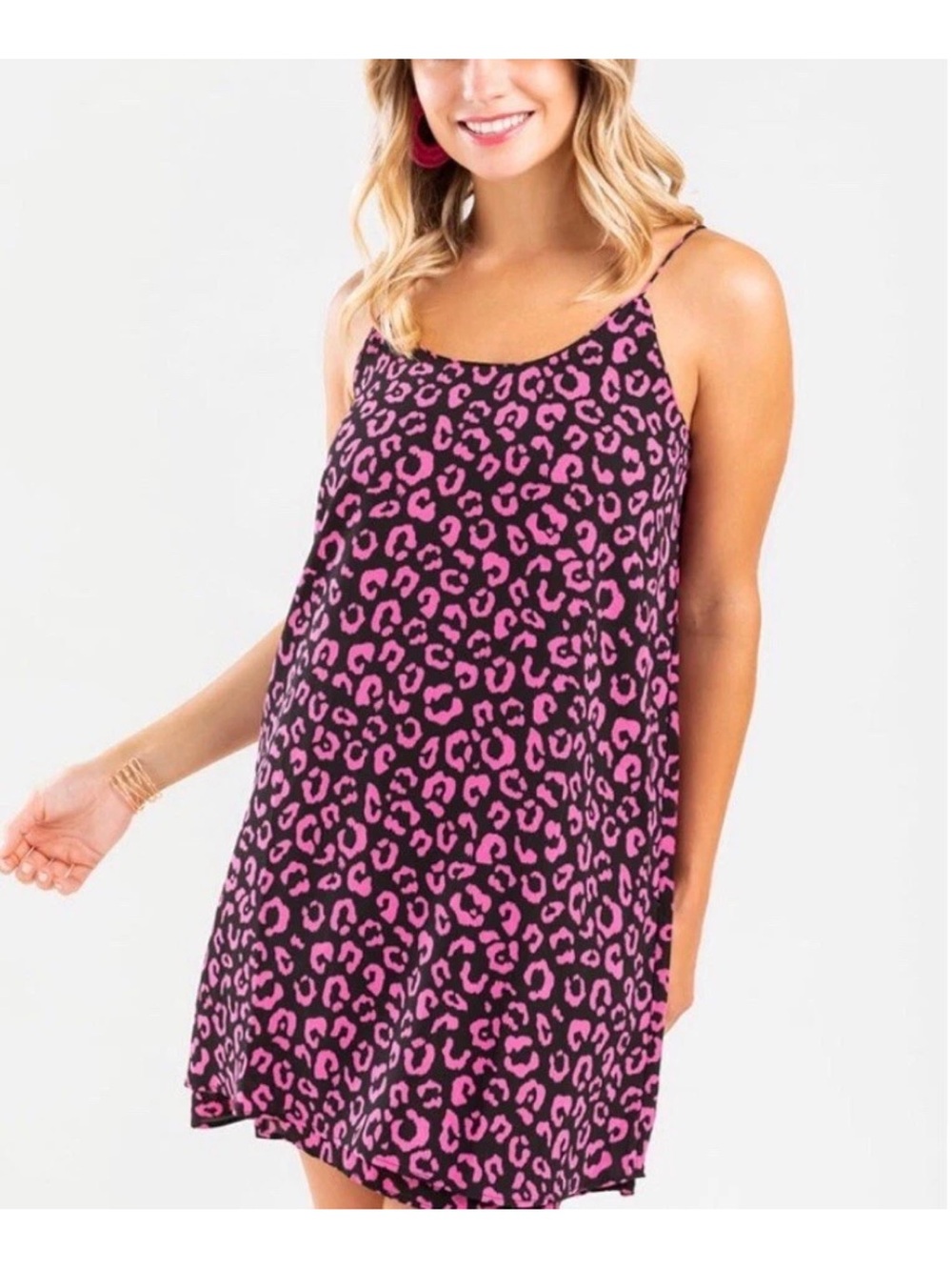 NEW Francesca’s Collection Ayla Leopard Slip Dress Sleeveless Black Pink XS 1107